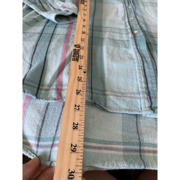 Women's Sz 14 Vintage Woolrich Blue Window Payne Flannel Button Down Long Sleeve - Picture 6 of 7